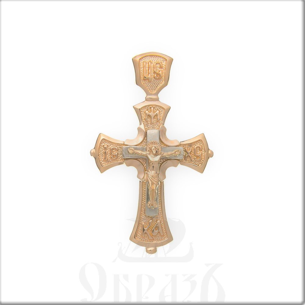 золотой крест с молитвой "спаси и сохрани", 585 проба желтого и белого цвета (арт. п10071-з5жб)