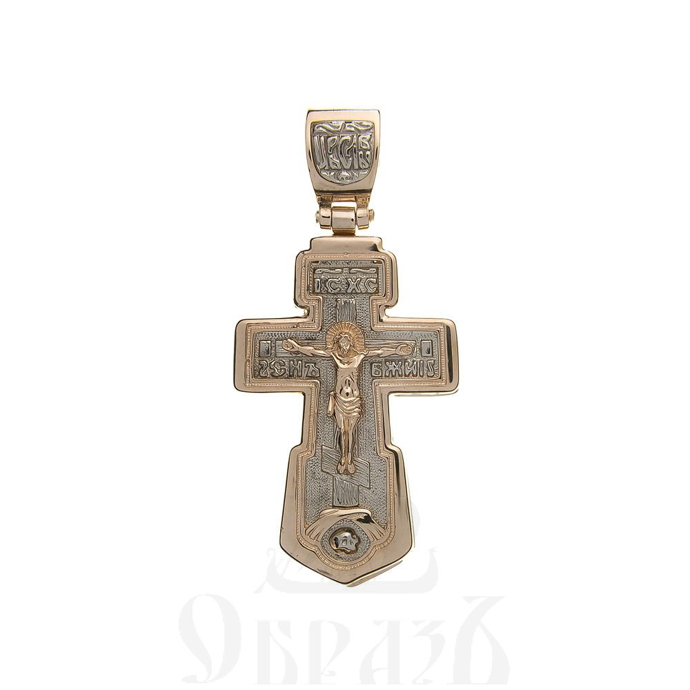 золотой крест с молитвой "спаси и сохрани", 585 проба красного и белого цвета (арт. п30065-з5кб)