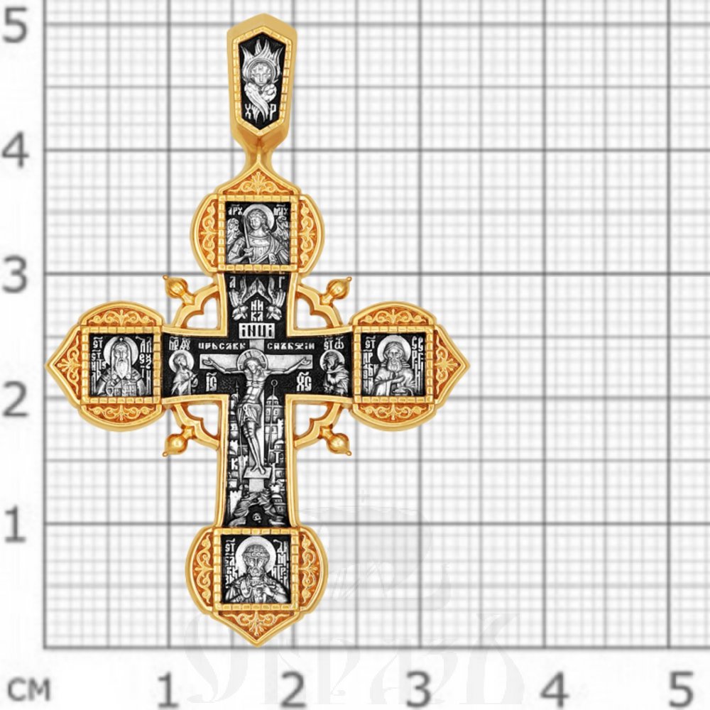 крест «крест древнерусский со святыми мужами и ангелом хранителем», серебро 925 проба с золочением (арт. 101.534-п)