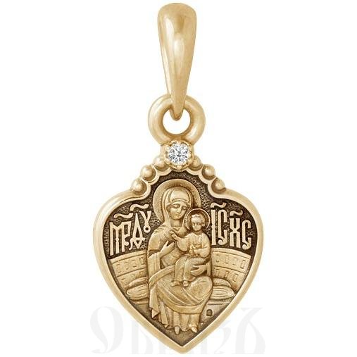 образок «икона божией матери «всецарица», золото 585 проба желтое с бриллиантом (арт. 202.623)