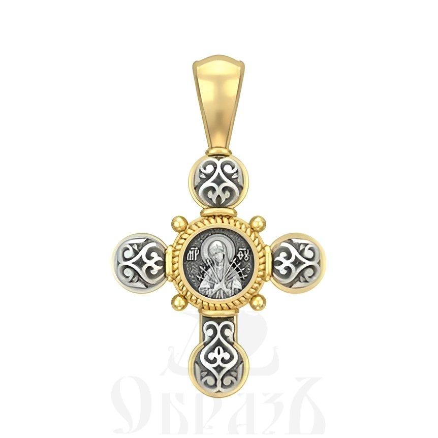 крест каплевидный с образом господь вседержитель божия матерь семистрельная, серебро 925 проба с золочением (арт. 17.021)