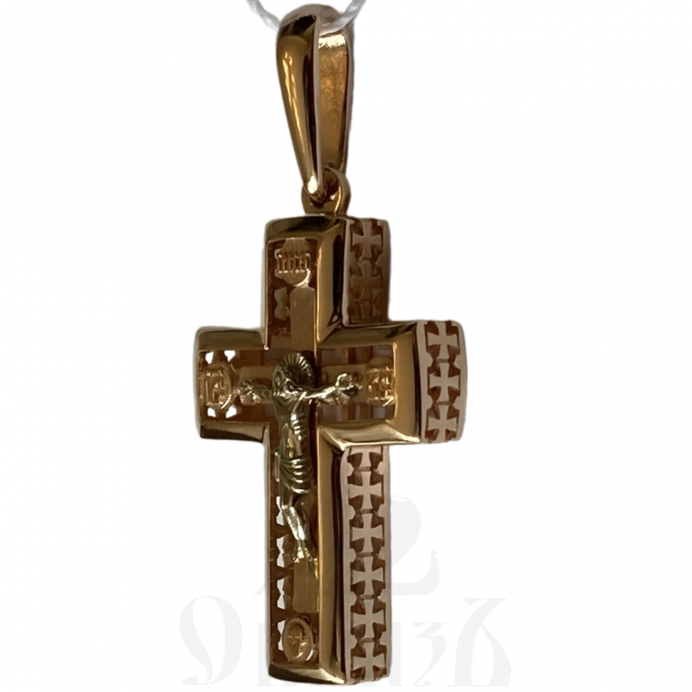золотой крест с молитвой "спаси и сохрани", 585 проба красного и белого цвета (арт. п-1354-з5кб)