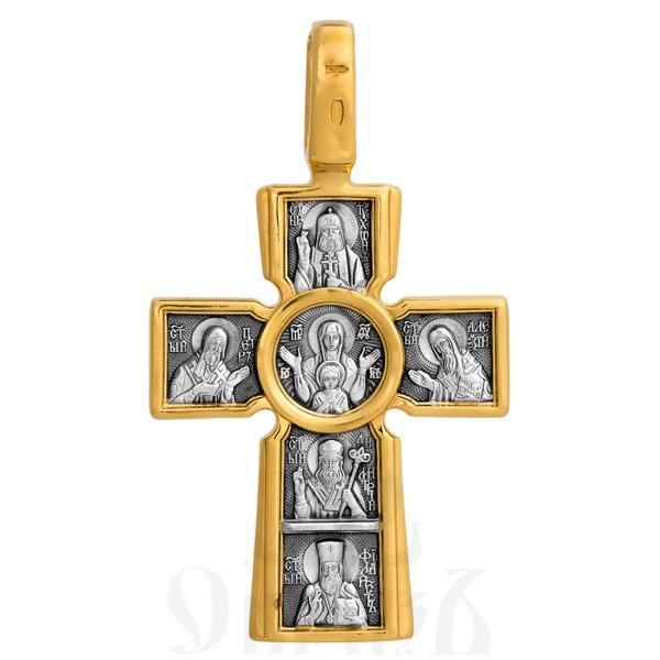 крест «распятие. божия матерь «воплощение». пять святителей», серебро 925 проба с золочением (арт. 101.039)