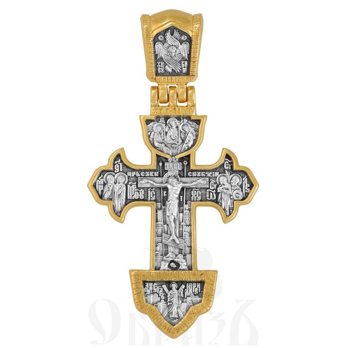 крест «распятие архангел михаил николай чудотворец с чудом святые мужи», серебро 925 проба с золочением (арт. 101.801-п)