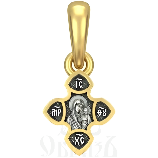крест с образом божией матери казанская, серебро 925 проба с золочением (арт. 17.022)
